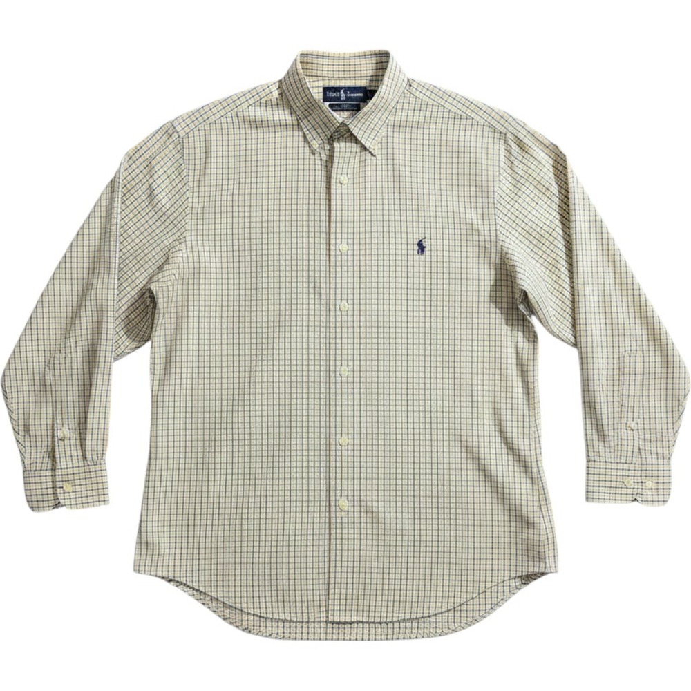 Ralph Lauren Blake Shirt Mens Medium Yellow Blue Check Two-Ply Cotton Excellent